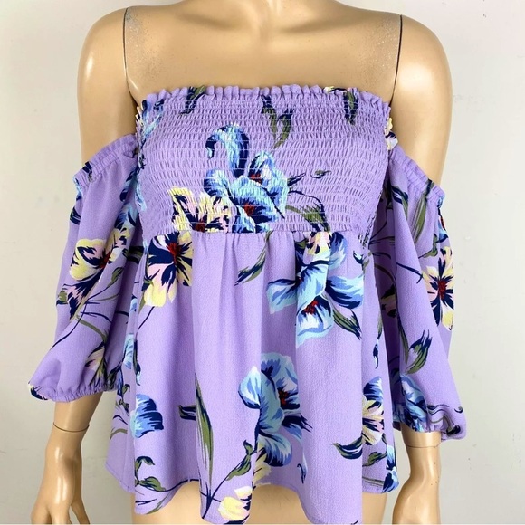 ❤️ LILY WHITE Beautiful Summer Purple Floral On Off Shoulder Women's small Top - Picture 2 of 9